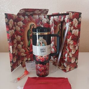 Roses 40 Oz Stanley Tumbler - Religious Image Black and Red Floral